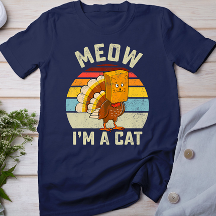 Thanksgiving Funny Turkey Fake Cat Retro Women Men Kids T-Shirt