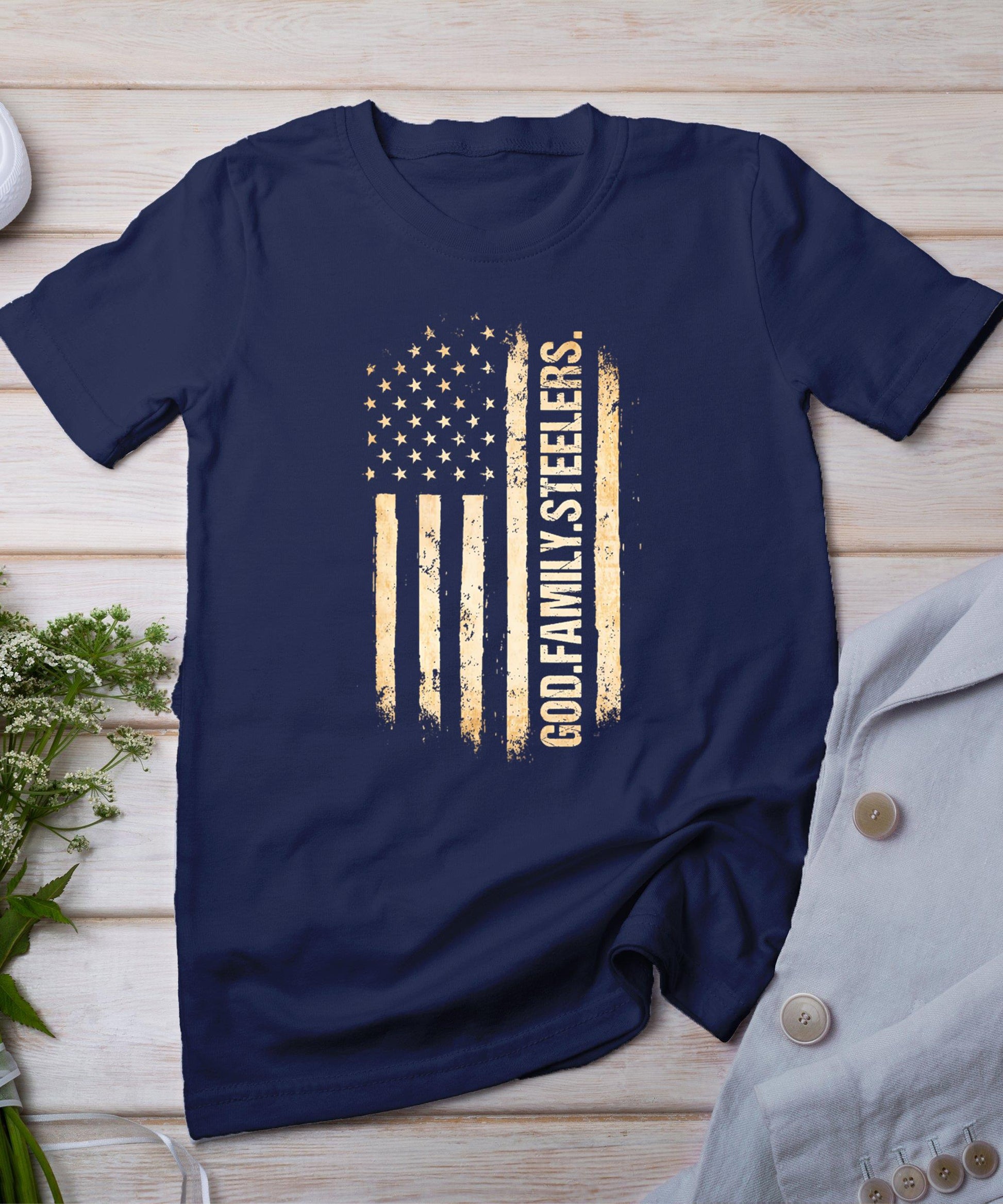 God Family Steelers Pro Us American Flag Father's Day T-Shirt