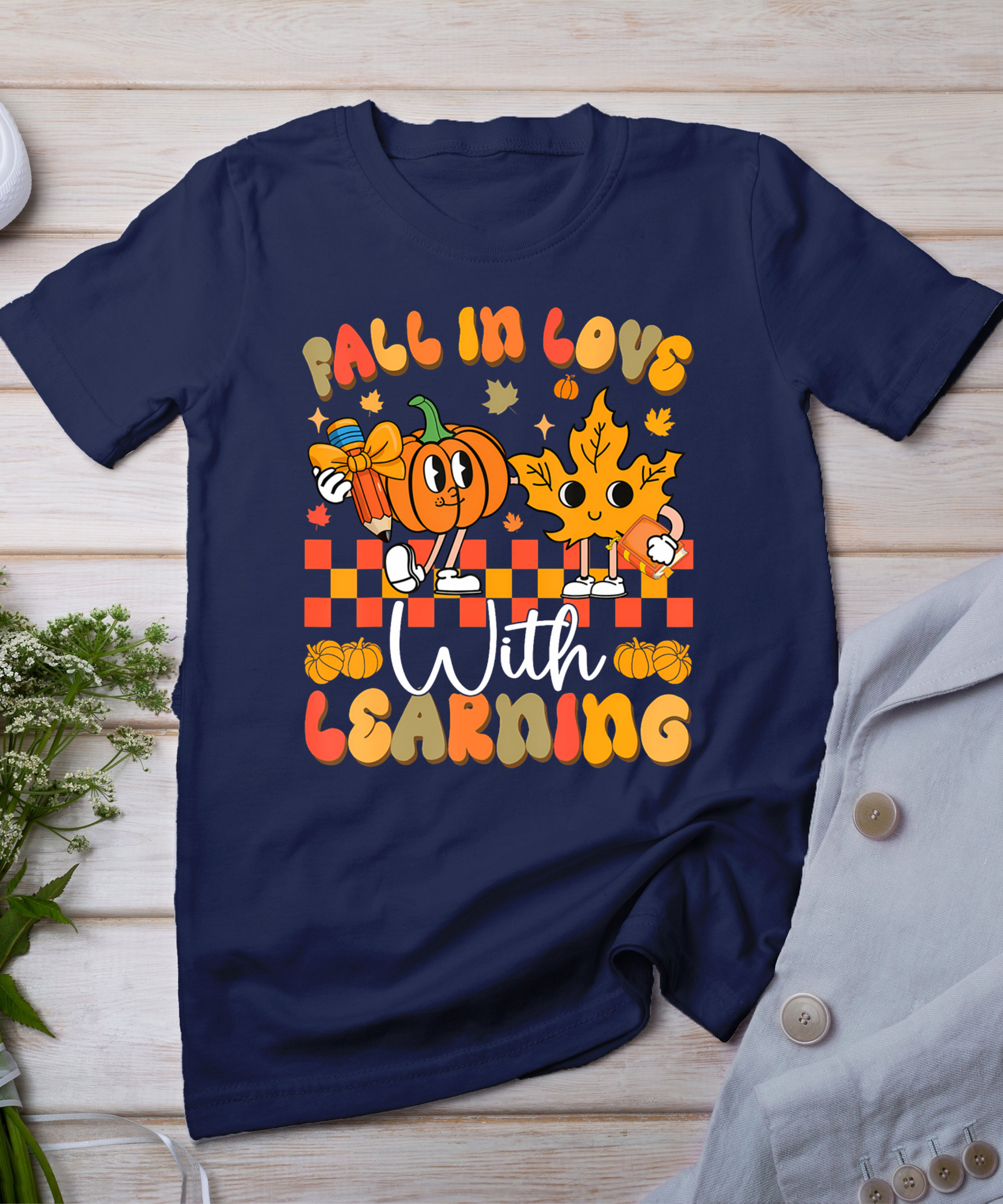 Fall In Love With Learning Funny Teacher Autumn Pumpkin T-Shirt