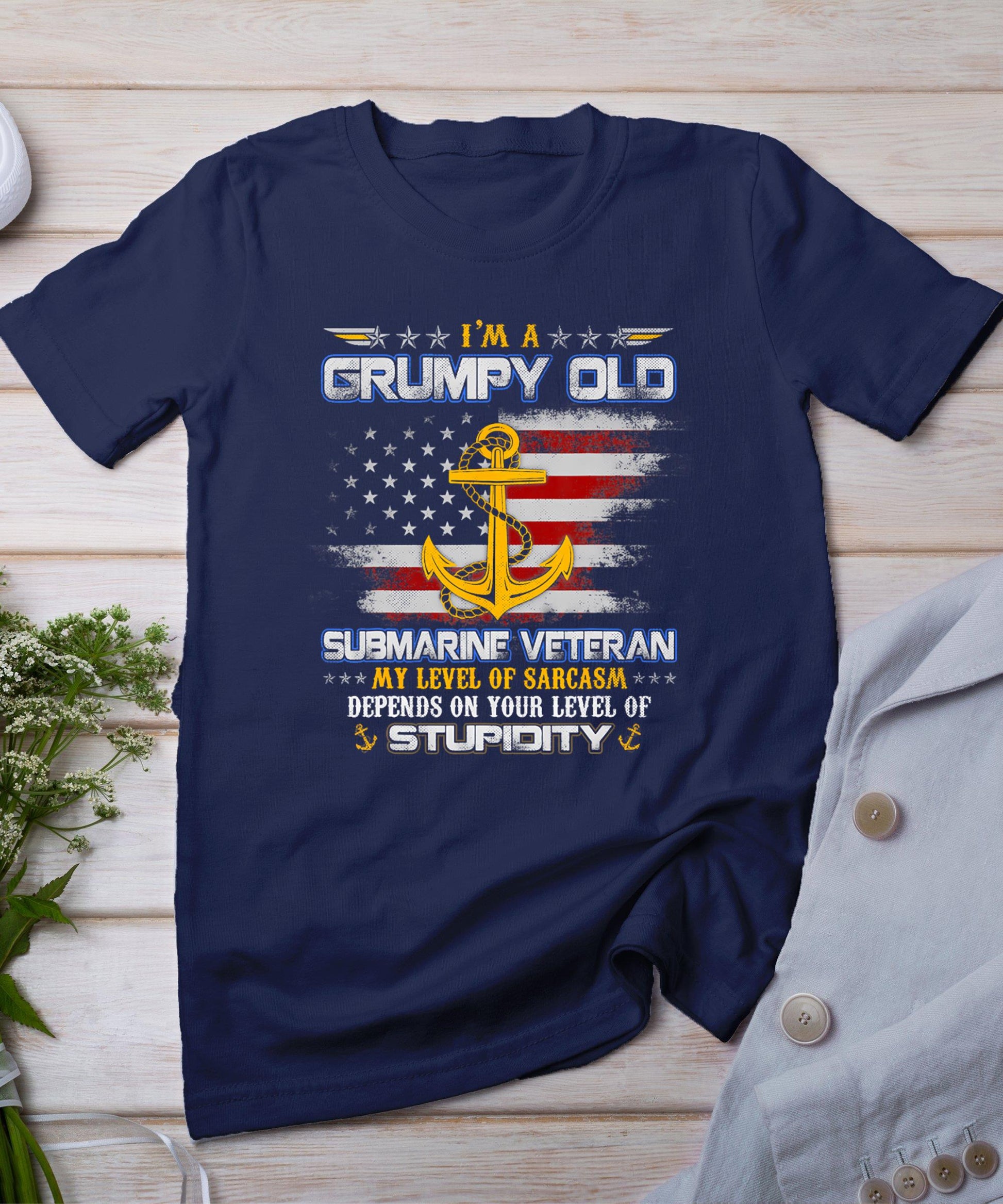 I'm A Grumpy Old Submarine Veteran Submariner Flag Vintage T-Shirt