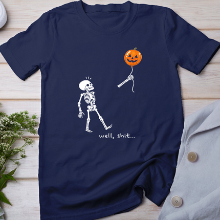 Well Skeleton Holding Balloon Pumpkin Gothic Halloween T-Shirt