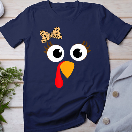 Turkey Face Girl Leopard Bow Thanksgiving Costume Turkey T-Shirt