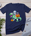 Skeleton Riding T-Rex Mummy Dinosaur Halloween Funny Pumpkin T-Shirt