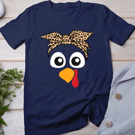Turkey Face Leopard Headband Womens Thanksgiving Pilgrim T-Shirt