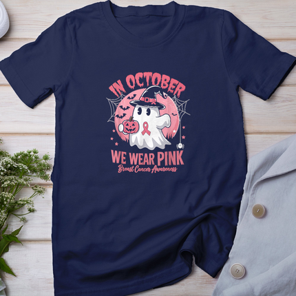 Breast Cancer Shirts Women Halloween In October We Wear Pink T-Shirt
