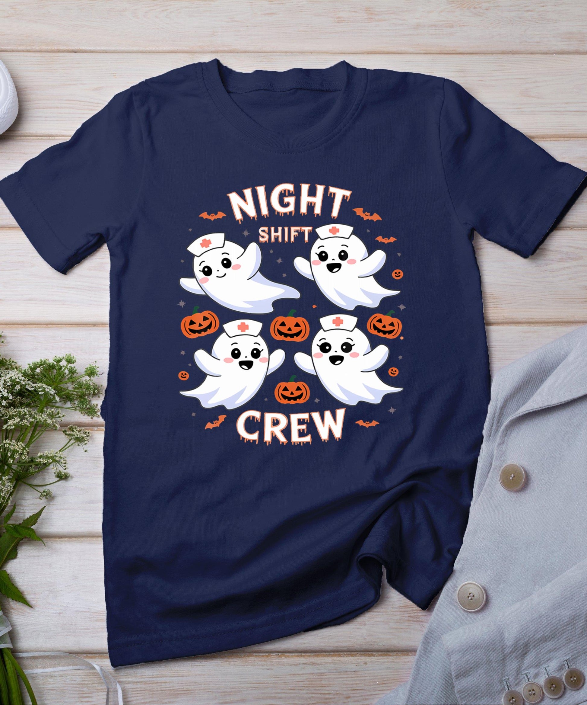 Night Shift Crew Funny Halloween Nursing Ghost Spooky Nurse T-Shirt