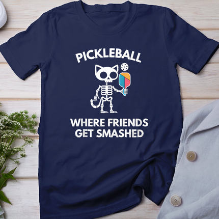 Pickleball Where Friends Get Smashed Skeleton Funny Halloween T-Shirt