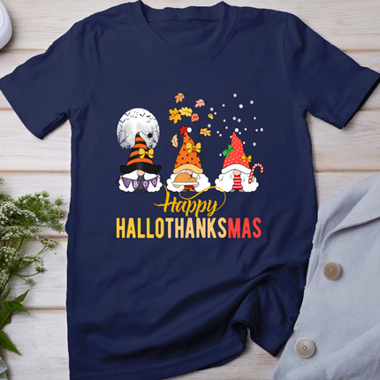 Gnomes Halloween Christmas Thanksgiving Happy Hallothanksmas T-Shirt