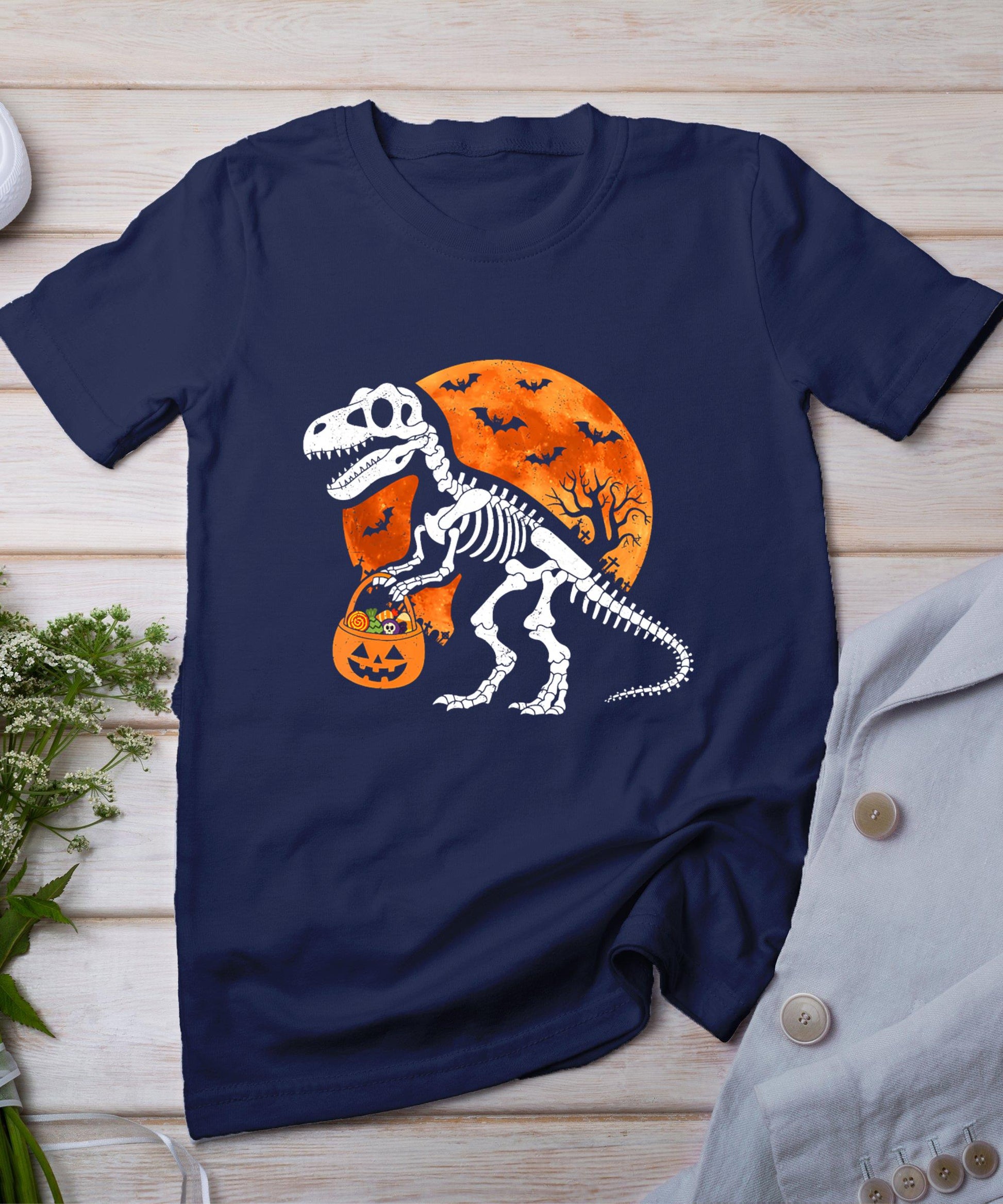 Halloween Shirt For Kids Toddler Skeleton Dinosaur Trex Boys T-Shirt