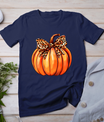 Coquette Bow Leopard Pumpkin Thanksgiving Rustic Fall Women T-Shirt