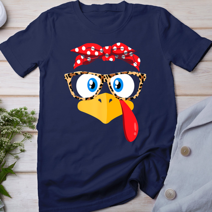 Thanksgiving Turkey Face Leopard Print Glasses Women Girls T-Shirt