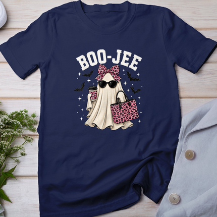 Boo-JEE Cute Ghost Halloween Leopard Bow Spooky Season T-Shirt