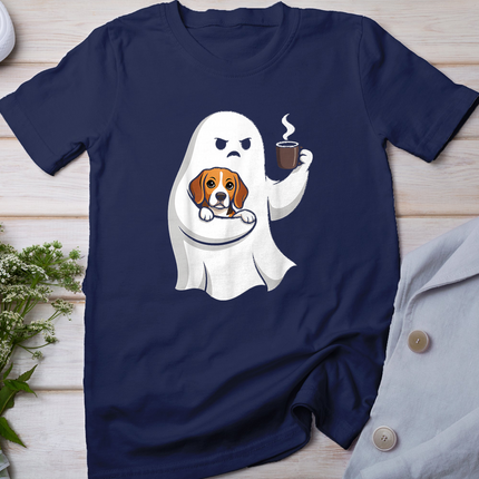 Cute Ghost Beagle Spooky Dog Funny Coffee Lover Halloween T-Shirt