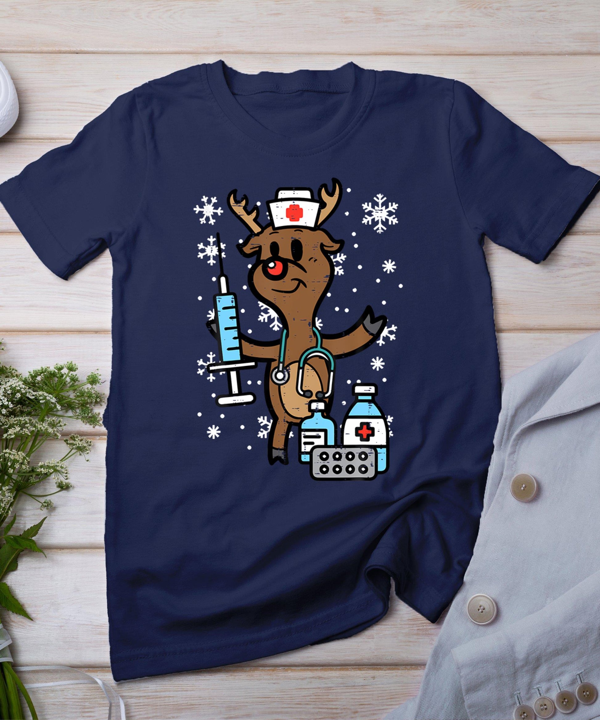 Christmas Nurse Reindeer Funny Xmas Nursing Scrub Top Women T-Shirt