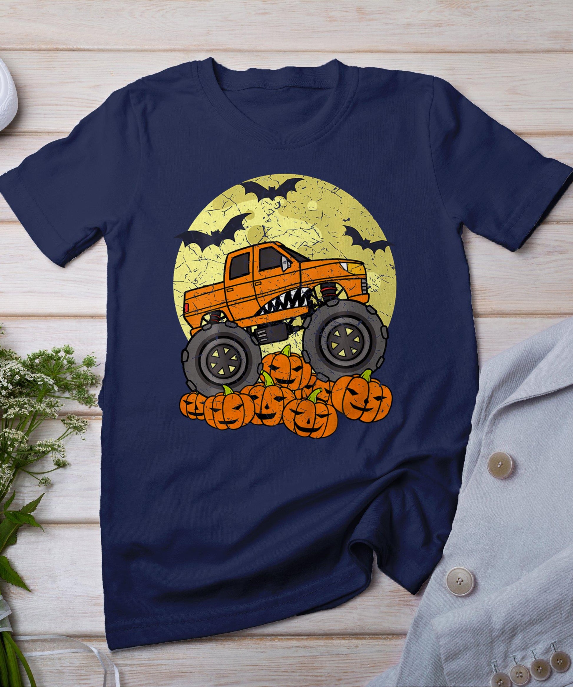 Monster Truck Halloween Jack O Lantern Moon Pumpkin T-Shirt