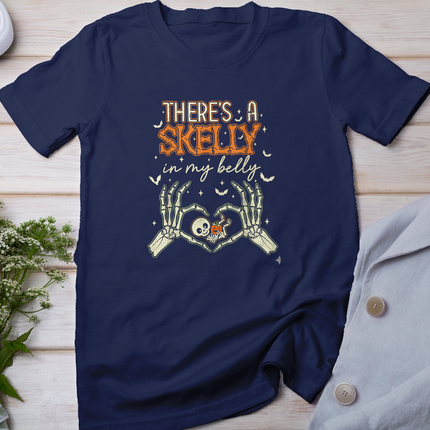 There's A Skelly in My Belly Funny Halloween Pregnancy Annou T-Shirt
