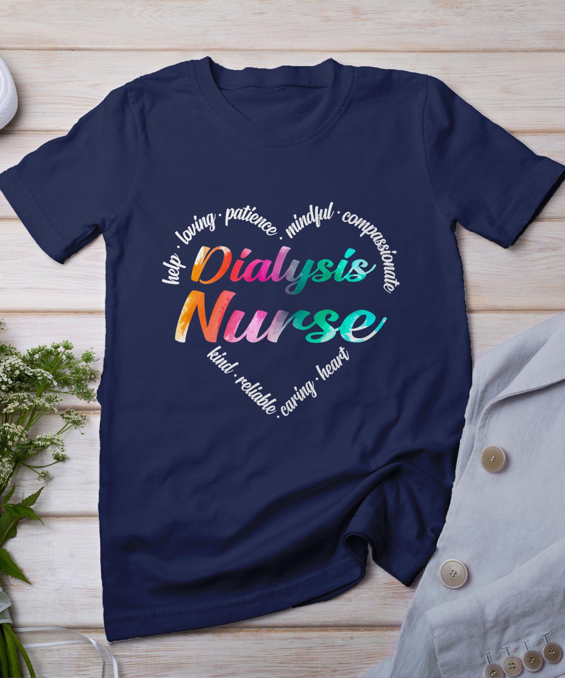 Dialysis Nurse Heart Word Cloud Watercolor Rainbow T-Shirt