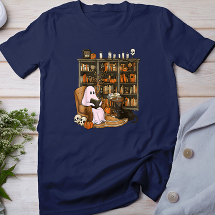 Vintage Ghost Book Reading Pumpkin Gothic Halloween Teachers T-Shirt