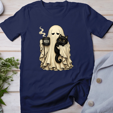 Ghost Black Cat Coffee Lover Funny Spooky Halloween T-Shirt