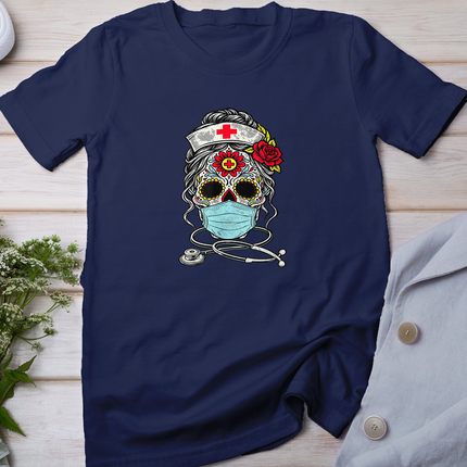 Sugar Skull Nurse Halloween RN Mexican Los Muertos RN T-Shirt