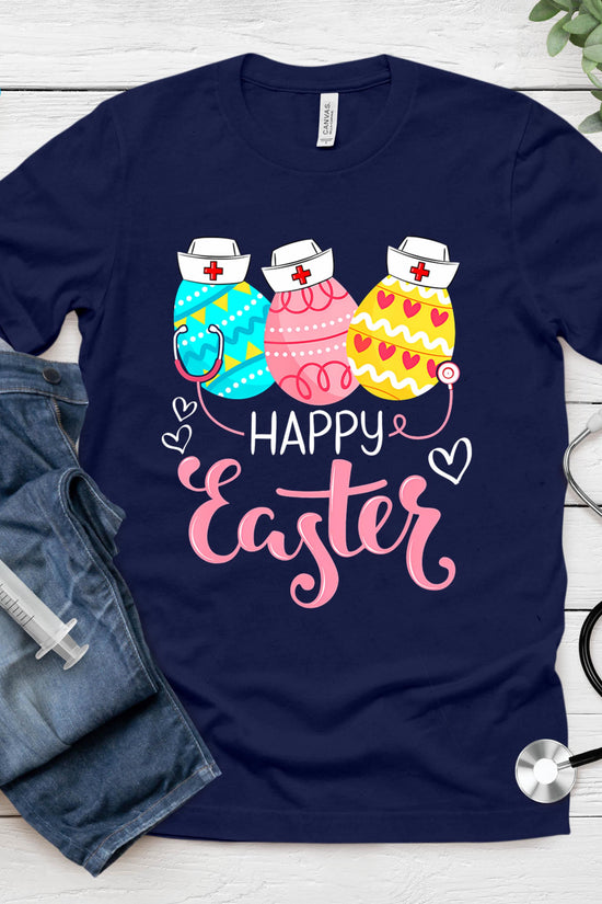 Happy Easter Day Nursing Cute Bunny Egg Nurse Stethoscope T-Shirt