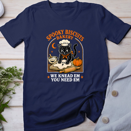 Retro Spooky Biscuits Club Cat Lovers Pastry Funny Halloween T-Shirt