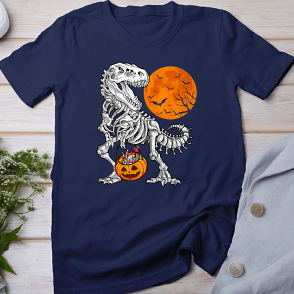 Halloween Boys Dinosaur Skeleton T Rex Scary Pumpkin Moon T-Shirt