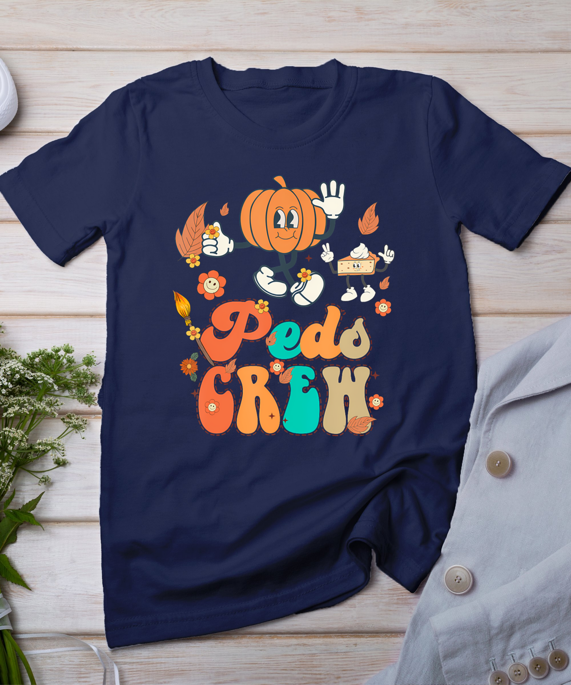 Peds Crew Pumpkin Thanksgiving Fall Pediatric Nurse Retro T-Shirt