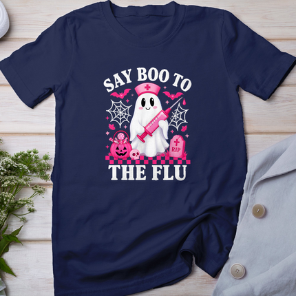 Say Boo to The Flu Funny Nurse Ghost Halloween Vaccine T-Shirt