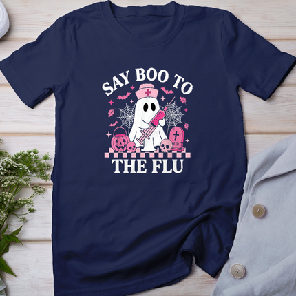 Say Boo to The Flu Funny Nurse Ghost Halloween Vaccine T-Shirt