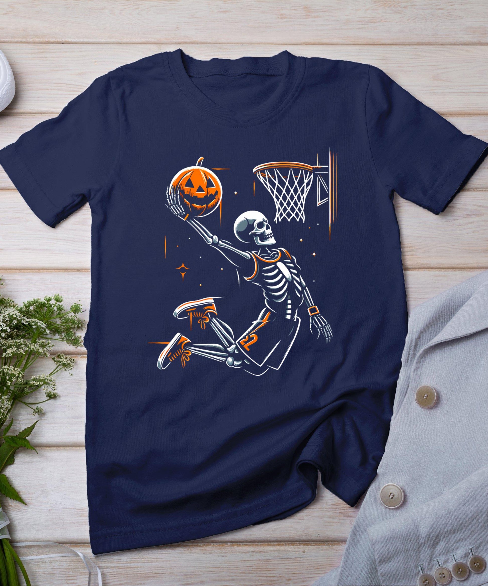 Skeleton Basketball Player Men Boys Spooky For Halloween T-Shirt