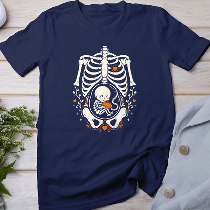 Halloween Skeleton Baby Rib Cage Pregnant Pumpkin Costume T-Shirt