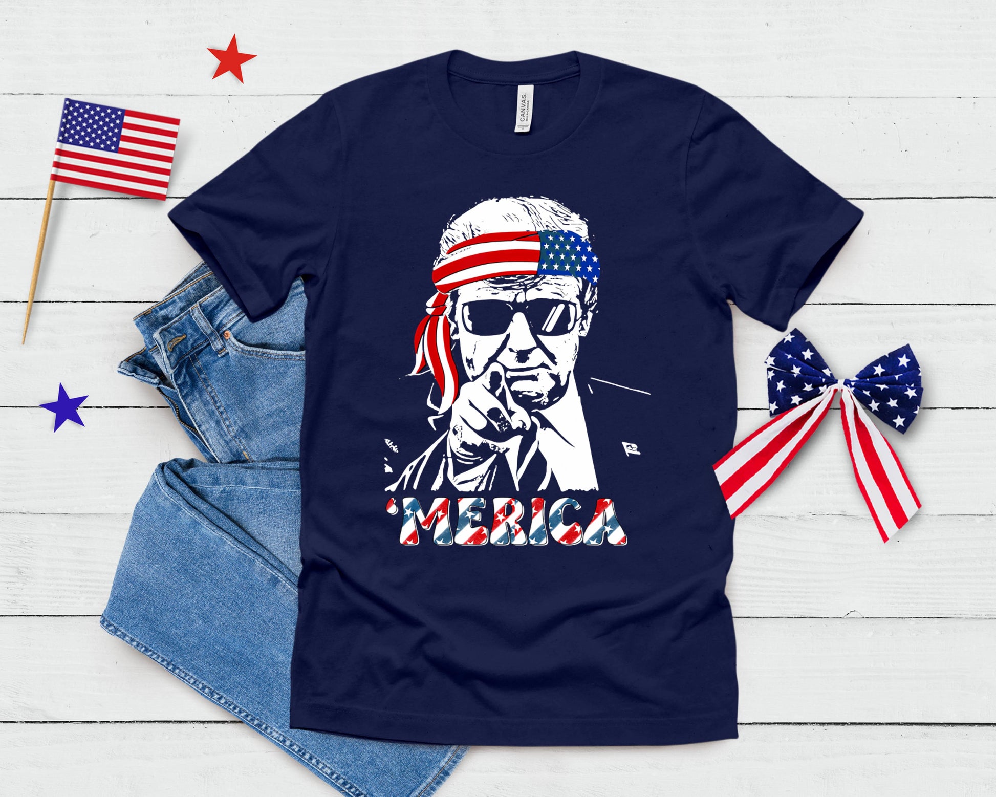 'Merica Trump Happy 4th Of July Trump American Flag T-Shirt