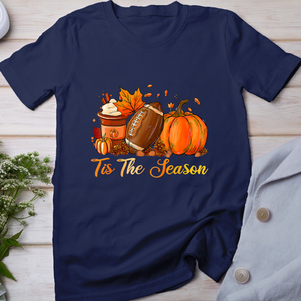 Pumpkin Spice Football Tis The Season Fall Thanksgiving T-Shirt