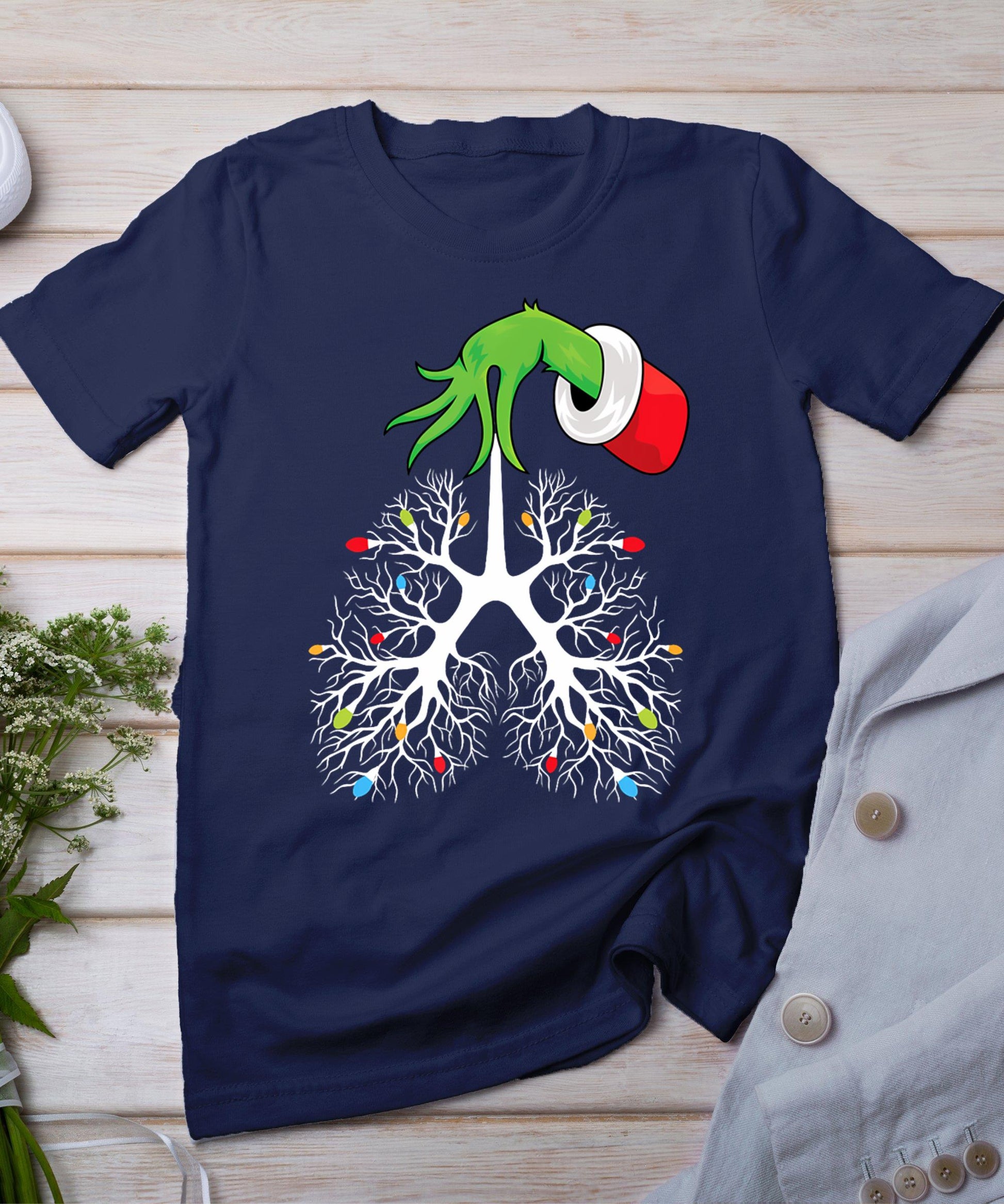 Christmas Nurse Respiratory Therapist Lung Lights Funnyx-Mas T-Shirt