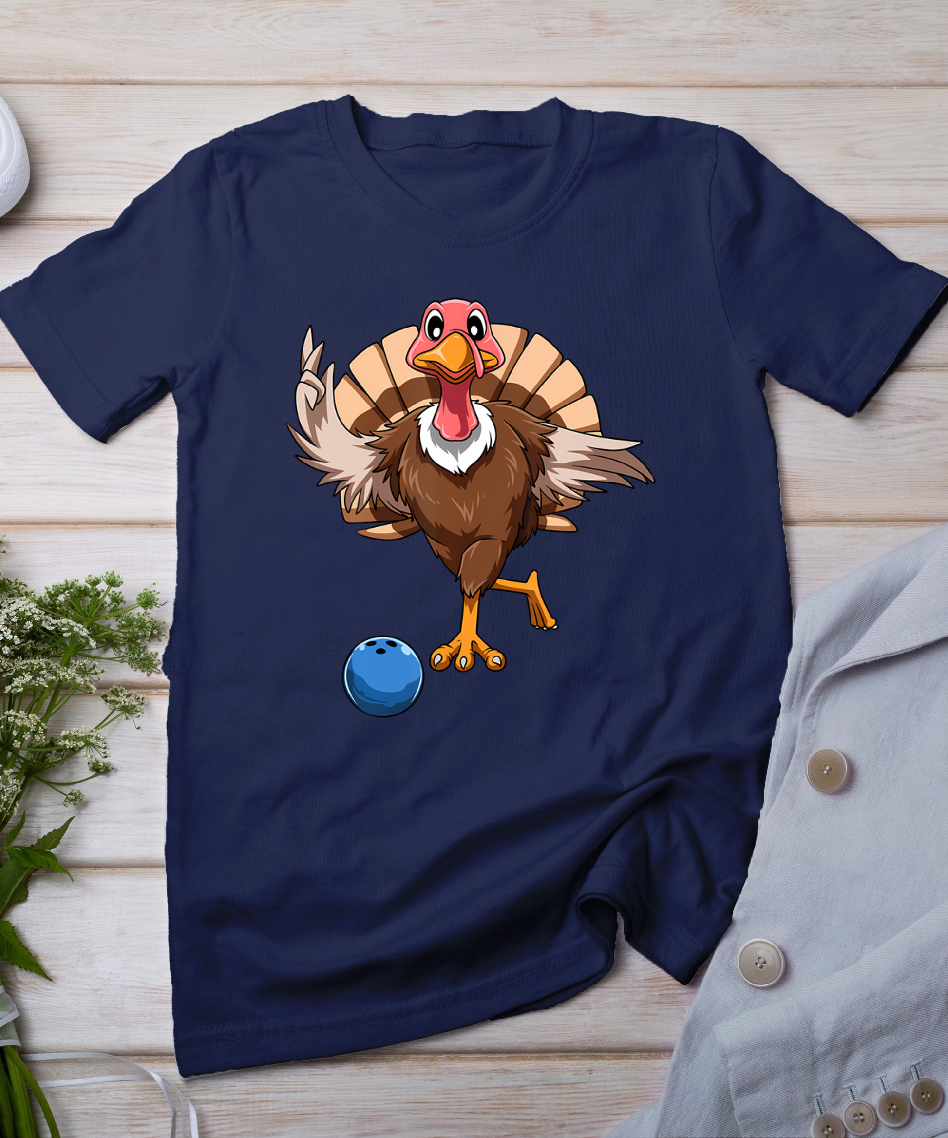 Turkey Bowling Thanksgiving Turkey Playing Bowling Turkey T-Shirt