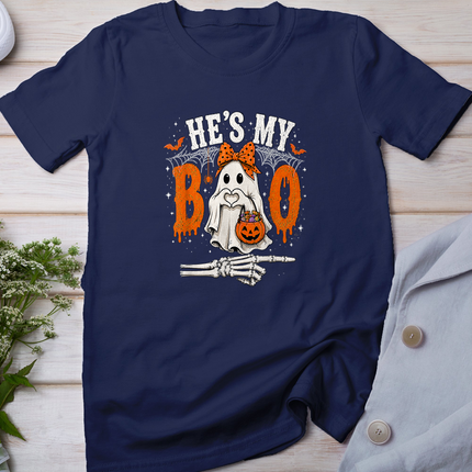 He's My Boo Cute Ghost Halloween Matching Couple T-Shirt
