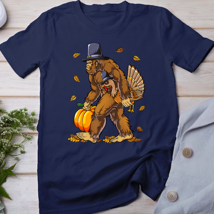 Bigfoot Pilgrim Turkey Pumpkin Thanksgiving Day Boys Men T-Shirt