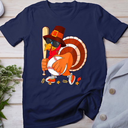 Turkey Playing Baseball Thanksgiving T-Shirt