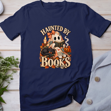 Haunted By Books Vintage Ghost Reading Halloween Book Lover T-Shirt
