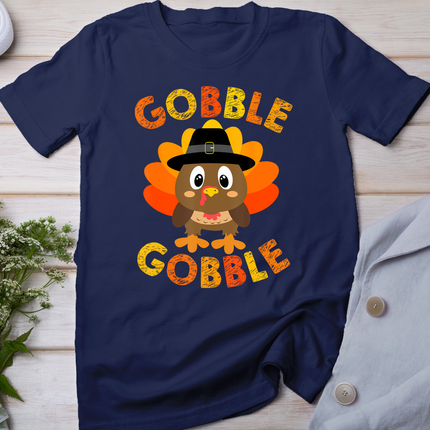 Cute Gobble Gobble Turkey Pilgrim Little Boys Thanksgiving T-Shirt