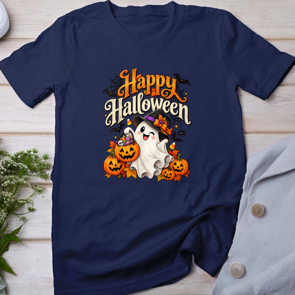 Happy Halloween Cute Ghost Pumpkin Spooky Men Women Kids T-Shirt