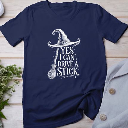 Yes I Can Drive A Stick Funny Witch Broom Retro Halloween T-Shirt