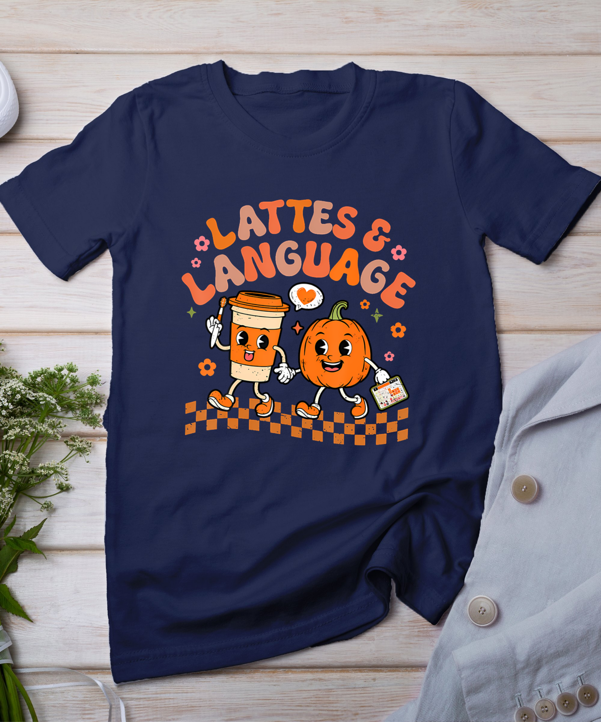 Groovy Speech Therapy Autumn Pumpkin Lattes And Language T-Shirt