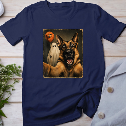 German Shepherd Halloween Ghost Selfie Boo Dog Meme Graphic T-Shirt