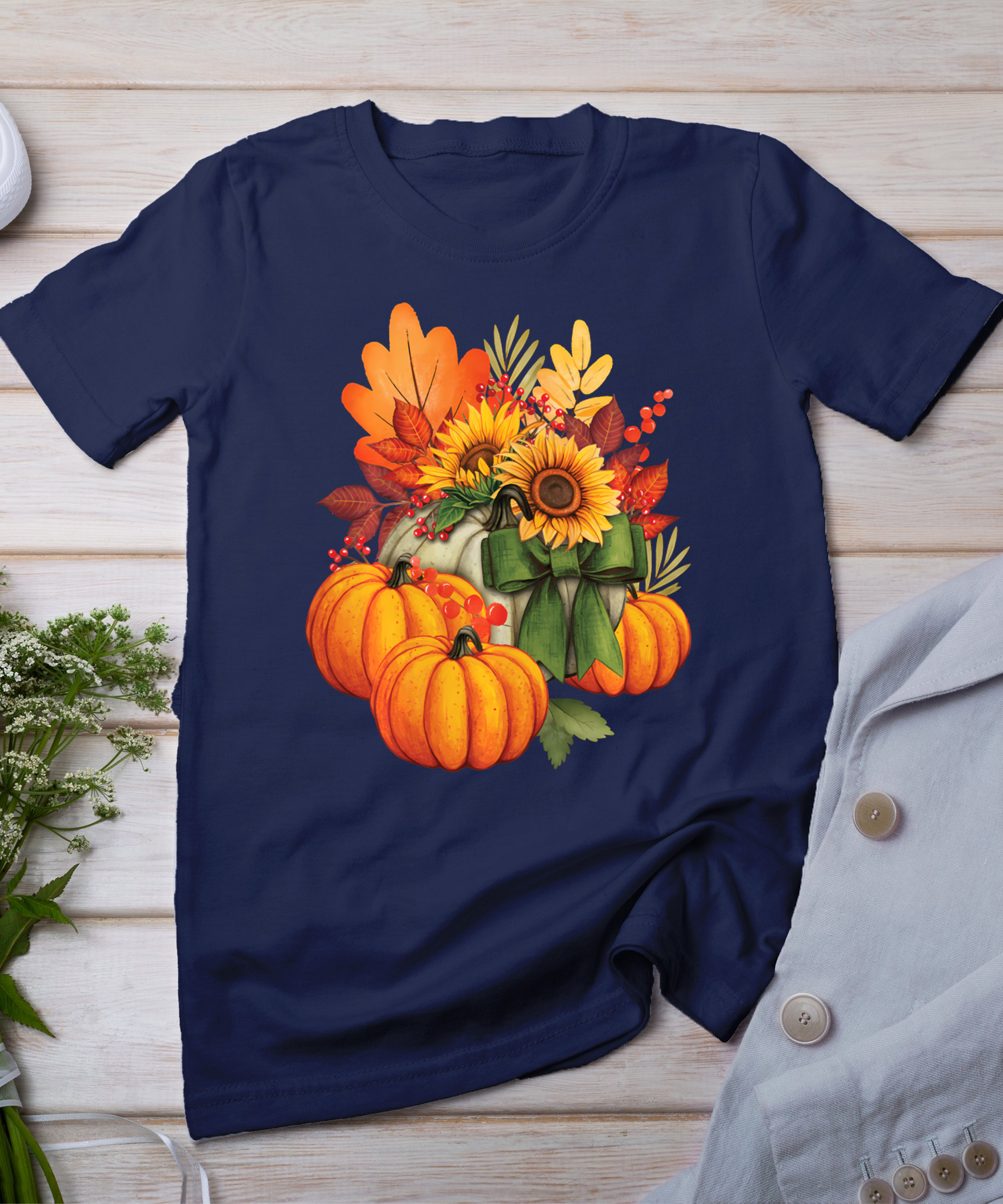 Thanksgiving Pumpkin Sunflower Fall Autumn Holiday T-Shirt