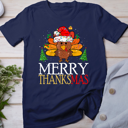Merry Thanksmas Happy Thanksgiving Santa Turkey T-Shirt