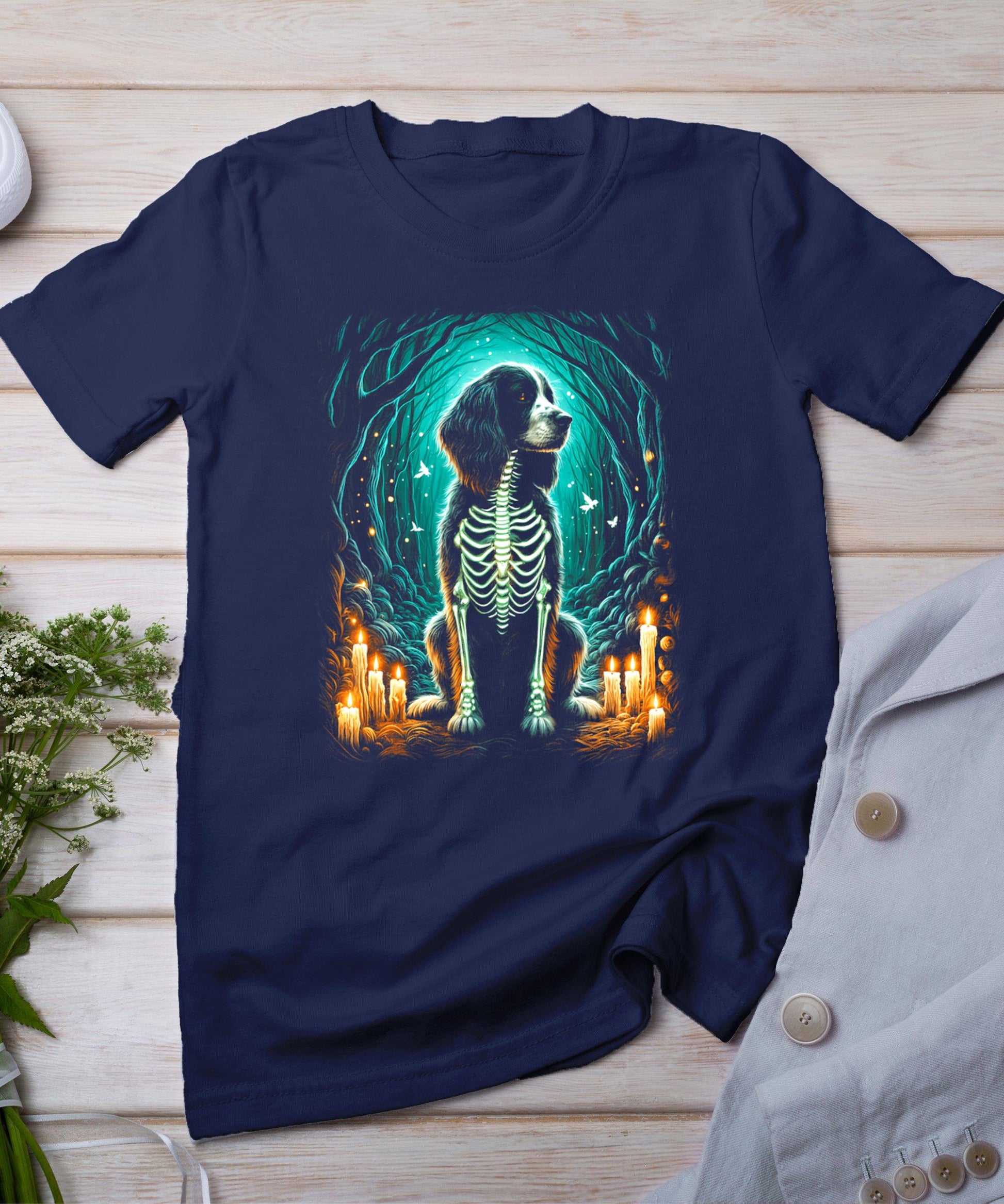 Cool Springer Spaniel Dog Skeleton Halloween Dog Mom Dad T-Shirt