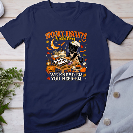Funny Spooky Biscuits Bakery Black Cat Halloween Pumpkin Kid T-Shirt