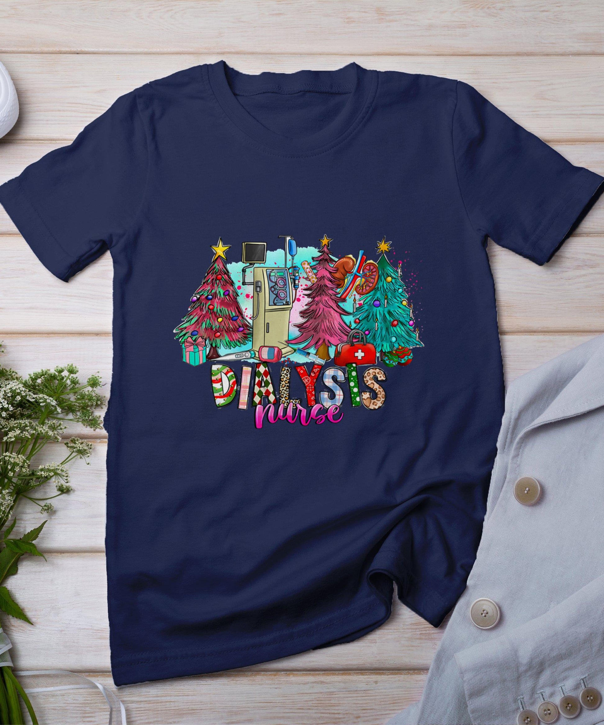 Dialysis Nurse Christmas Xmas Trees Lights Pajamas Pjs Women T-Shirt